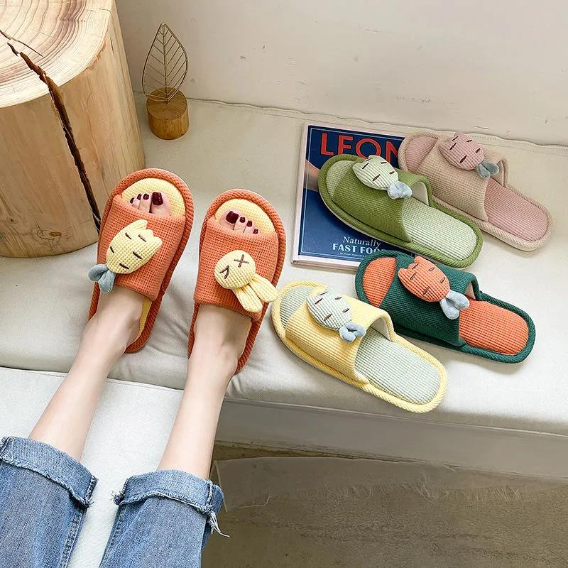 Slippers Women's Linen Slippers Parent-child Cute Home Indoor Non-slip Cotton Linen Cloth Art Spring and Autumn Children's Floor Slippers