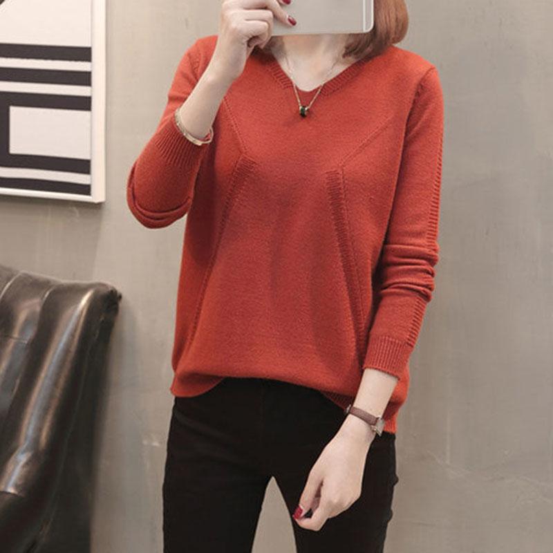 Autumn and Winter Loose Casual Bottoming Shirt Temperament V-neck Top Solid Color Button Female Sweater