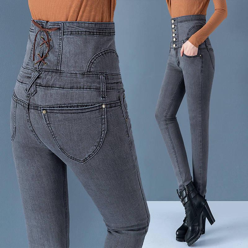Winter Fleece Jeans for Women Stretch Warm Skinny Denim Velvet Pencil Jeans Stretch Female Trousers