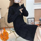 Spring and Autumn New Style Plus Velvet Padded High-neck Over-the-knee Sweater Women Loose Mid-length Knit Sweater and Long Dress