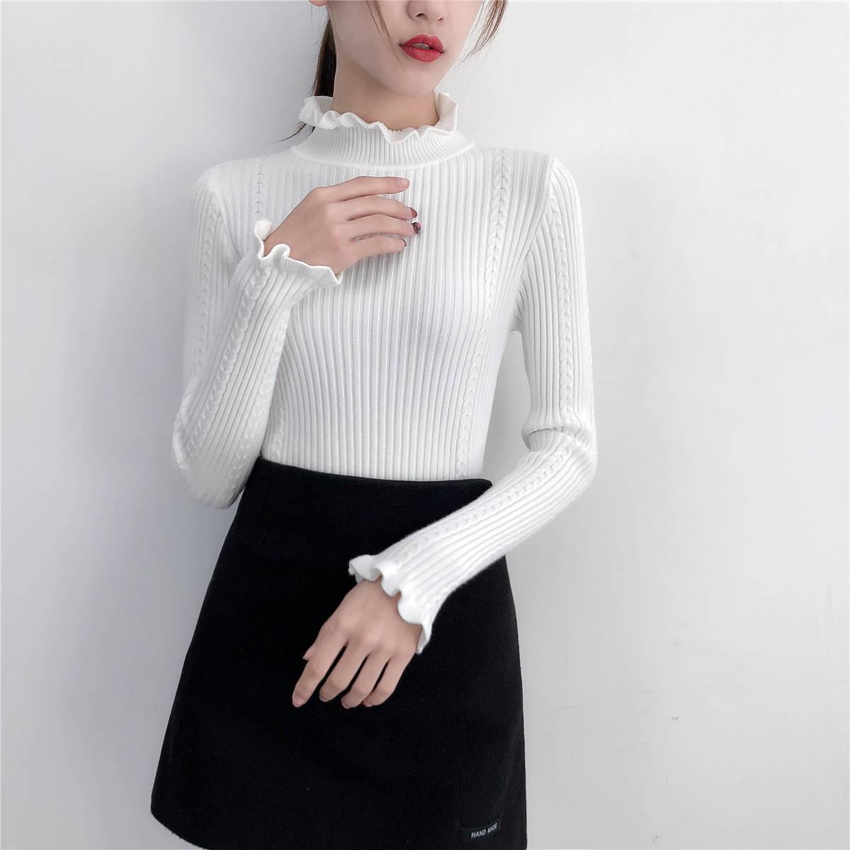 Knitted Sweaters Women 2019 Autumn Winter Long Sleeve Casual Turtleneck Pullover Female Pink Jumper