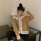 Autumn and Winter College Style Navy Collar Contrast Color Design Sense Outer Wear Loose Long-sleeved Knitted Sweater Women