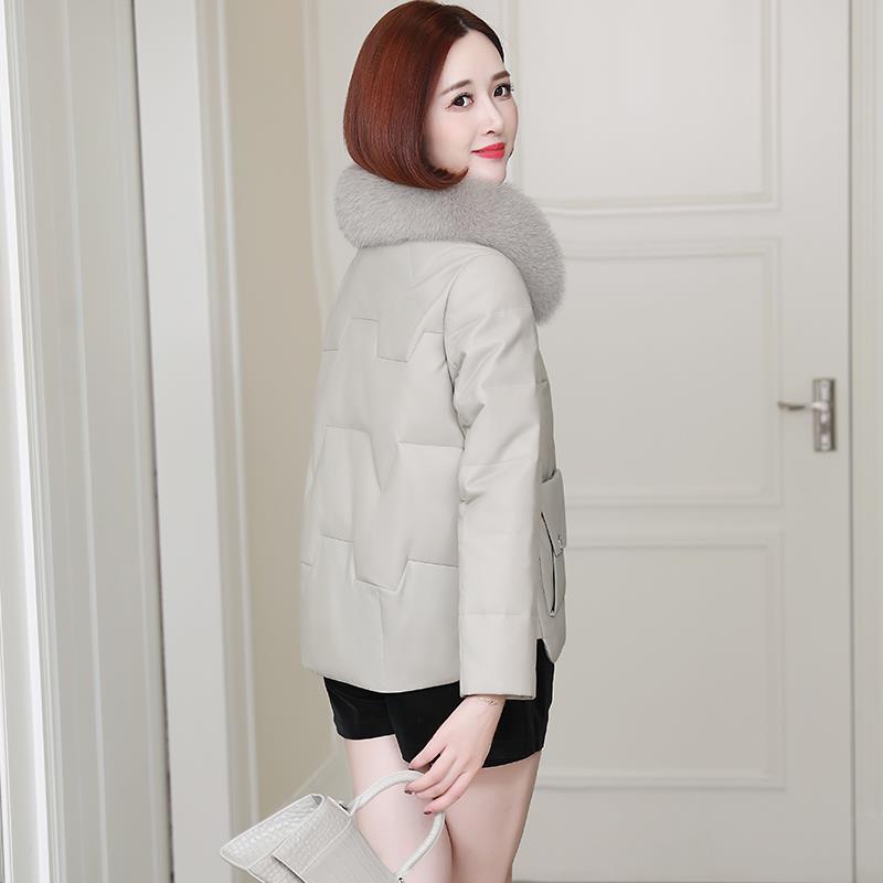 PU Leather Down Cotton Jacket Women's Short Leather Jacket Thick Fur Collar Imitation Fur Korean Coat Winter