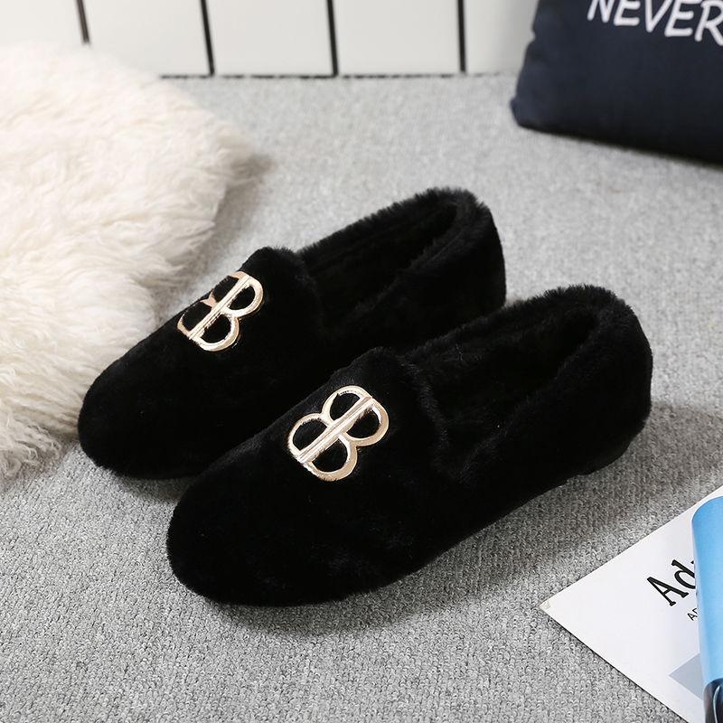 Hairy Shoes Women's Autumn All-match Round-toe Flat-bottomed Comfortable Lazy Casual Pedal Peas Shoes Moccasin Shoes