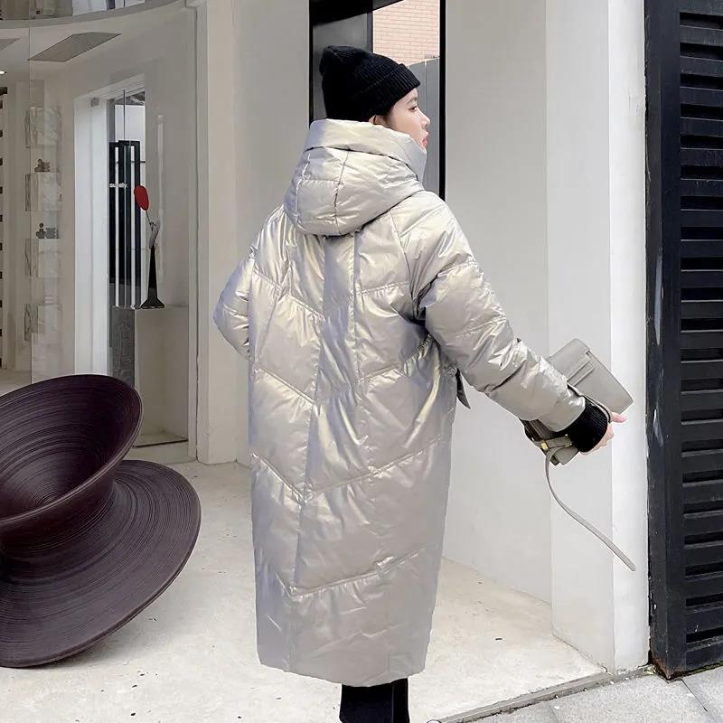 Matte Down Jacket Mid-length Women's Loose Hooded White Duck Down Warm Student Jacket