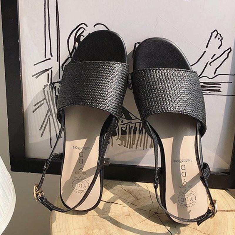 Flat Sandals Women's Summer Korean Fashion Straw Braided Buckle Open Toe Sandals All-match Student Sandals