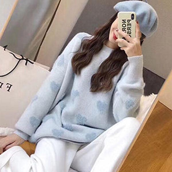 Love Round Neck Pullover Sweater Spring and Autumn Loose Fairy Gentle Style Student Sweater Jacket