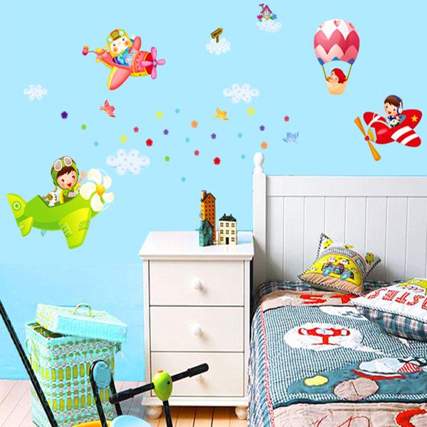 Removable children's room wall sticker Space plane Large hot air balloon Special offer kindergarten