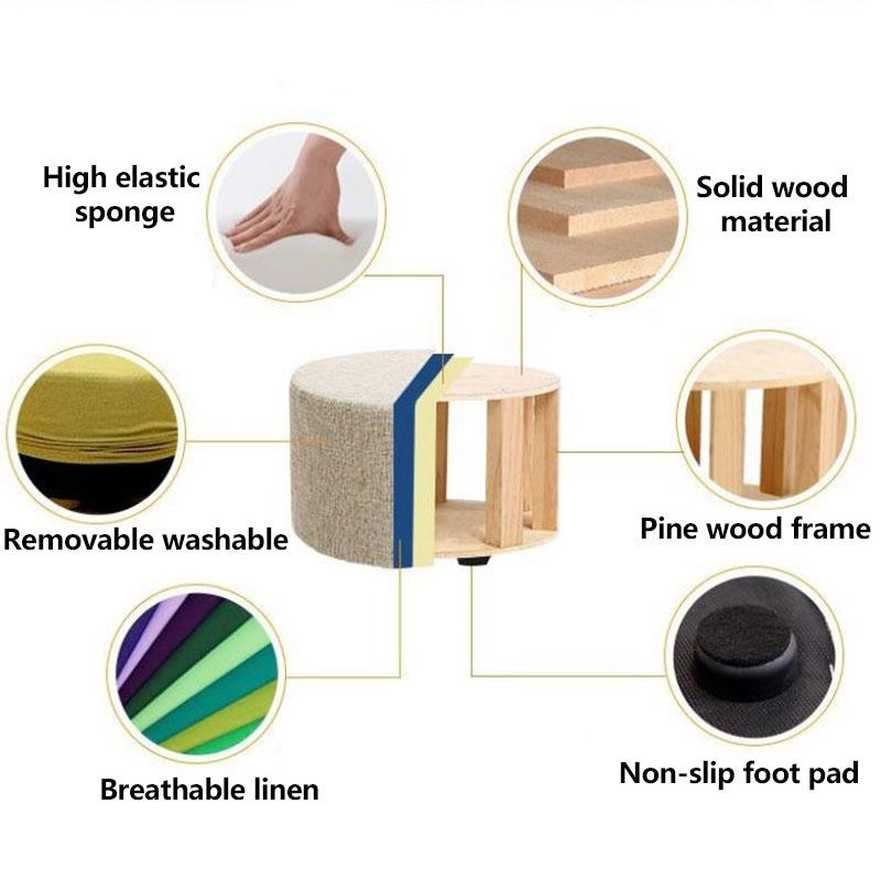 Household Solid Wood Chairs Children Stools Shoe-changing Seats Sofa Stools Short Round Wooden Bench