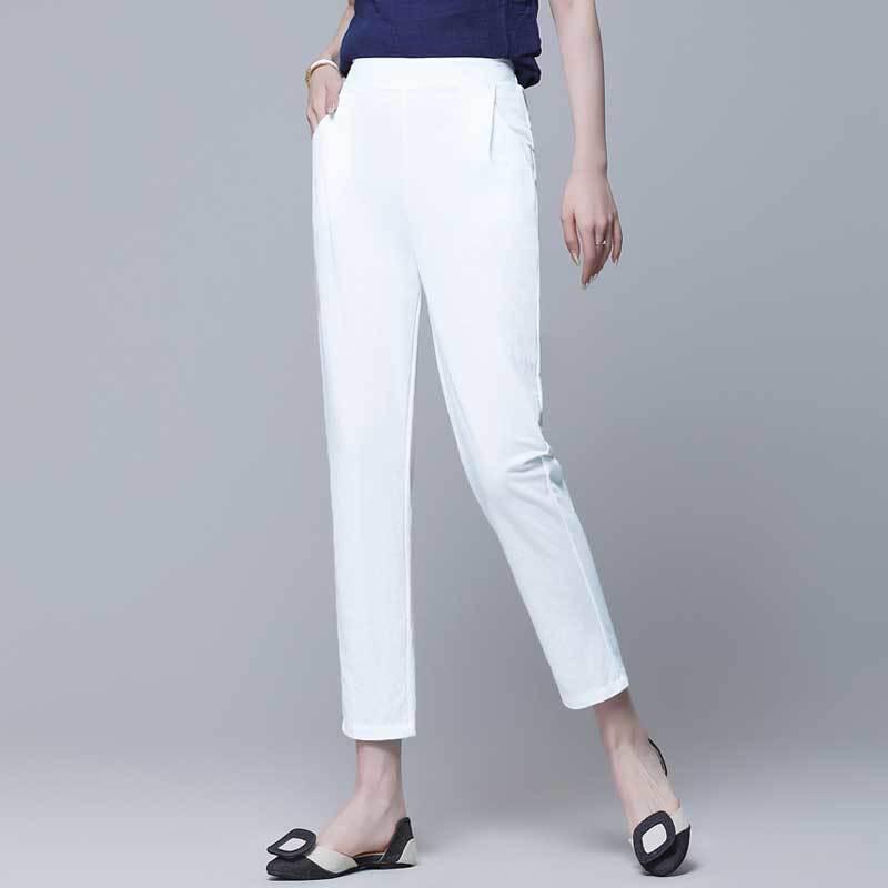 Summer Nine Points Loose Thin Large Size High Waist Korean Version White Pencil Pants Thin Black Casual Pants Women's Clothing