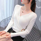 French Deep-V Pullover Women Slim Shirt Casual Short Sleeve Tee Vintage Top Summer