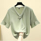 Summer Ladies Top Sleeve Shirt Chiffon Short Sleeve blouse V-neck Solid Color Breathable blouse