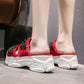 Size35-39 Summer Women Slippers Bohemian Beach Wear-resistant Non-slip Slippers Wedge Platform Rhinestone Sandals Outdoor Crystal High Heels