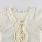 Women's T-shirt Ruffles Lace Up Sweet Cropped Tops Summer Knitted Casual Puff Sleeve Chic Y2K T-shirts Elegant Fashion Korean Tee