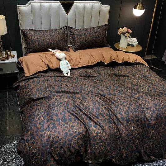 Home Textile American Fashion Leopard Print Bedding Double Quilt Cover Sheet Dormitory Four-piece Set