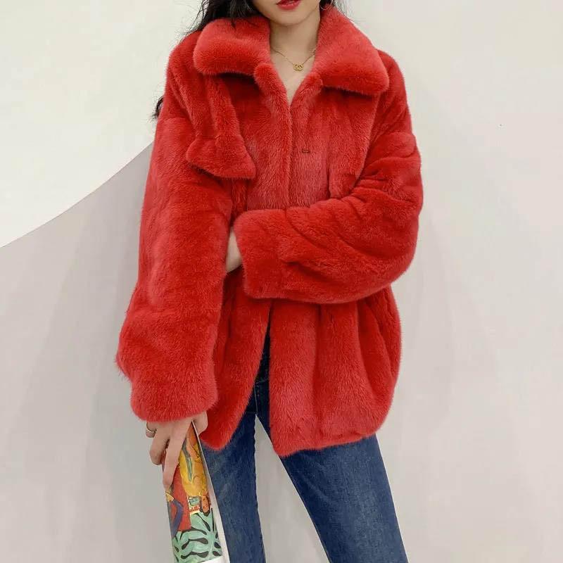 WTEMPO Winter Fur Coat Women Thickened Imitation Rabbit Fur Short Loose Mink Fluffy Coat