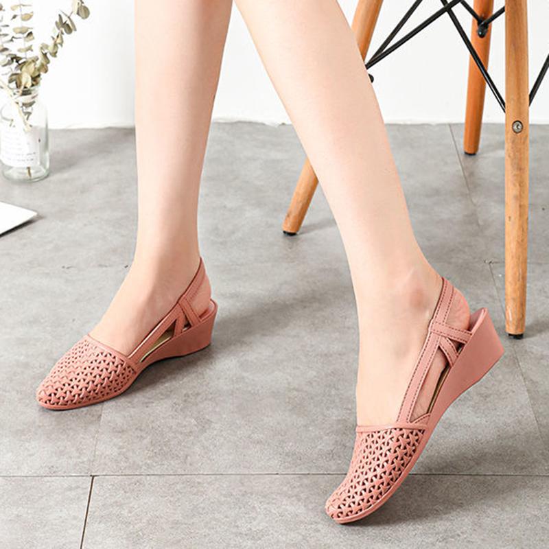 Fashion Sandals Female Summer Hollow Slope with Breathable Soft Bottom Plastic Sandals Travel Non-slip All-match Fairy Shoes
