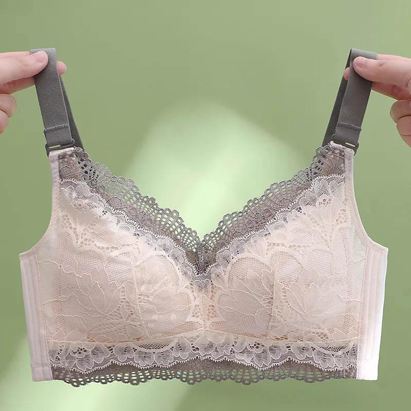 Women Full Cup Bra Gather Large Size Thin Section Breathable Light No Steel Ring Adjustable Fashion Contrast Color Latex Bra