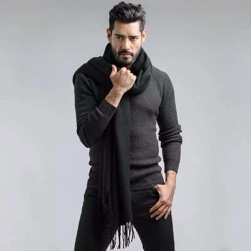 Men's Cashmere Silk Scarf Pure Color Classic Winter Scarf Stole Wraps Shawl Xmas Gift