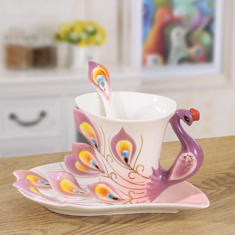 200ML Bone China 3D Color Enamel Animal Coffee Cup with Saucer and Spoon Ceramic Afternoon Teacups Drinwkare