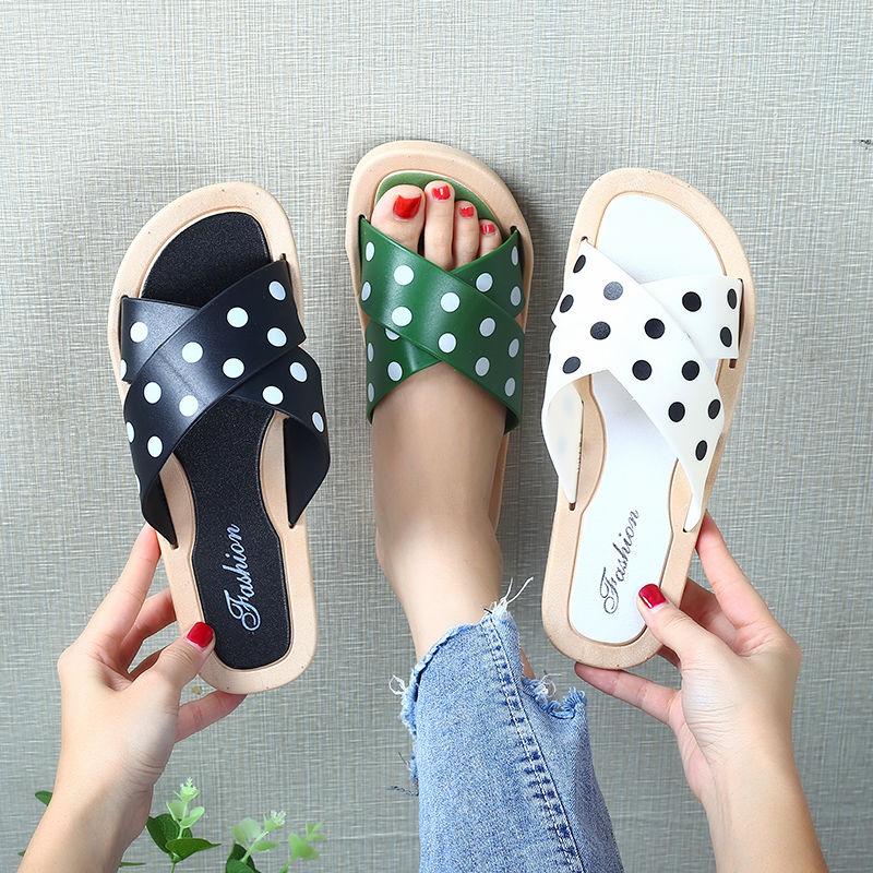 Slippers Women Wear Korean Home Bath Slippers Summer Sandals Slippers Fashionable Wave Point Flat Beach Shoes