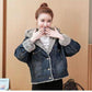 Winter Short Thickened Windproof Cold and Warm Loose Hooded Denim Imitation Lamb Wool Ladies Coat Jacket