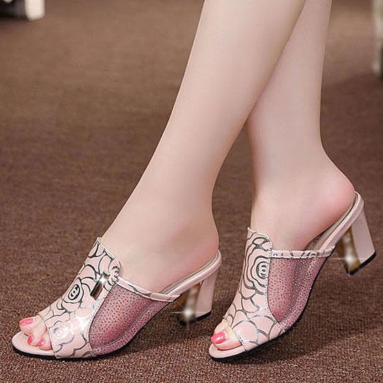 Large Size All-match Sandals Women's High-heeled Mesh Slippers Solid Color Breathable Summer Fish Mouth Sandals