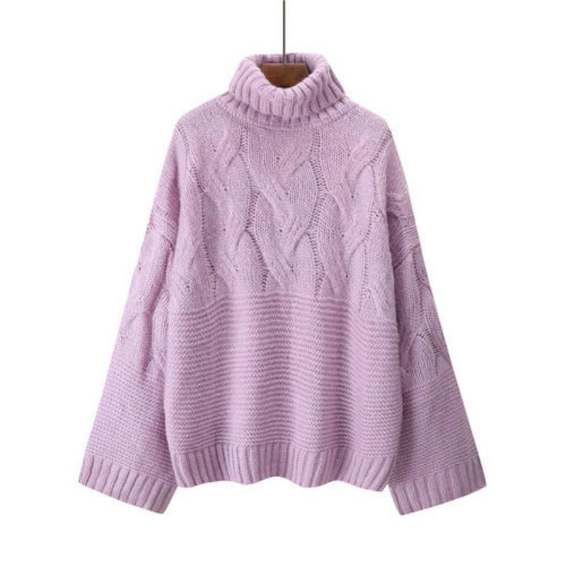 Loose Solid Color Turtleneck Sweater Bat Sleeve Pullover Knitted Schoolgirl Sweater
