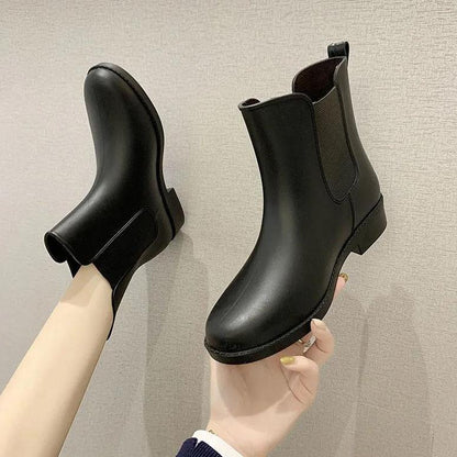 Women's Spring and Autumn Large Size Waterproof Rain Boots Female Solid Color Low Heel Single Boots