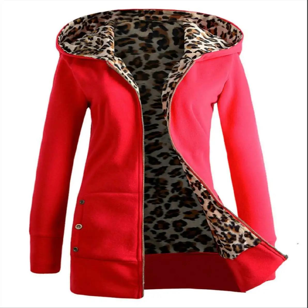 Hooded Thick Leopard Print Sweater Plus Velvet Plus Size Coat Women's Clothing