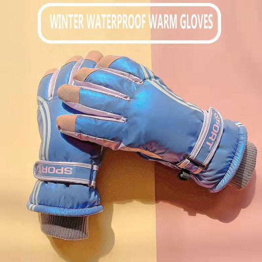 Female Winter Ski Gloves Touch Screen Plus Velvet Thick Warm Cute Student Mountaineering Waterproof and Windproof Riding Gloves Skateboard Gloves