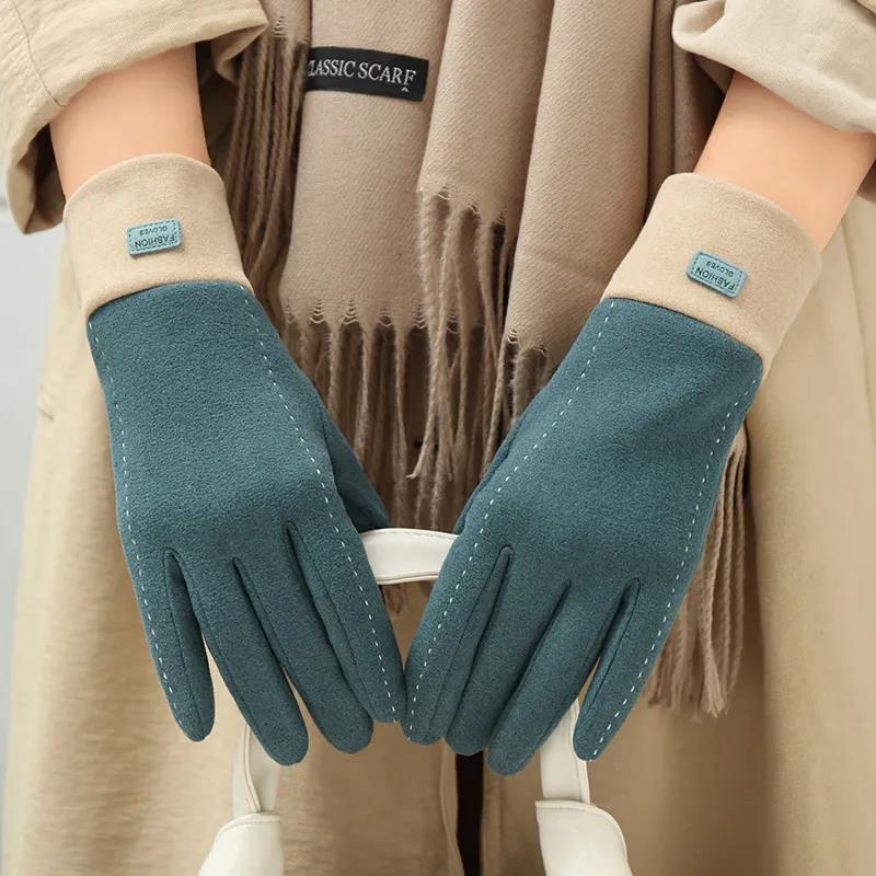 Gloves Female Winter Plus Velvet Warm Korean Version Cute Student Cold-proof Touch Screen Riding Velvet Gloves