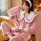 Christmas Pajamas Party Pajamas Set Female Coral Velvet Winter Thickening Plus Velvet Cute Flannel Long Nightgown Home Service Suit