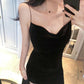 Black Sling Dress Women's High Slit Gold Velvet Sling Bottoming Skirt Spring Autumn Short Skirt