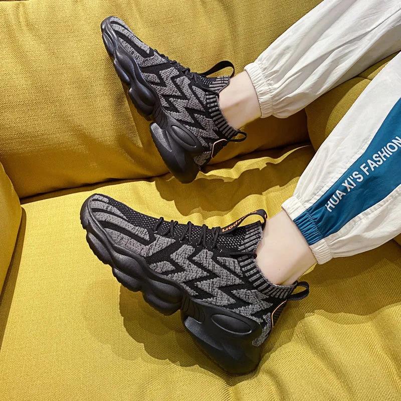 Men's Shoes Breathable Leisure Mesh Sports Running Shoes Flying Woven Socks Ins Dad Tide Shoes