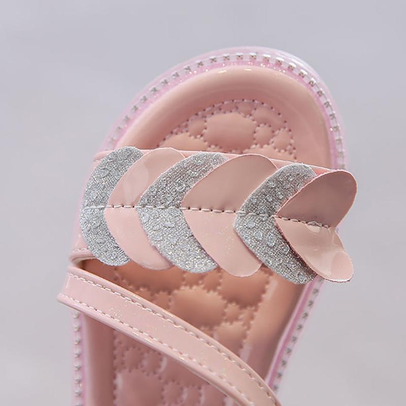 Children's Sandals Girls Princess Shoes Non-slip Soft-soled Beach Shoes Girls Diamonds  Flat Sandals with Ankle Straps