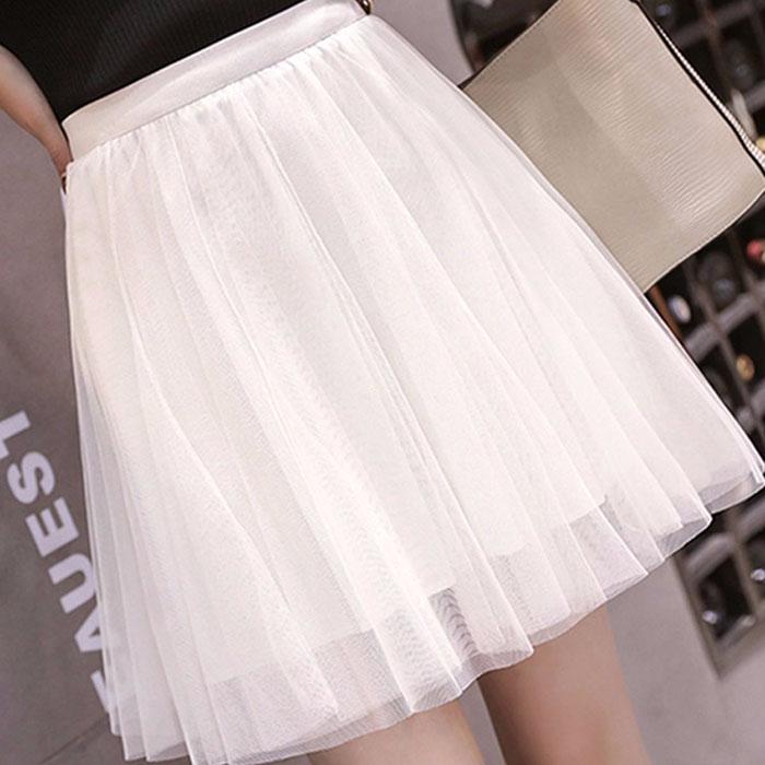Pofulove Women Anti-light Mesh Skirt Elasticated Waist Thin Ballet Bag Hip Skirts Mini A-line Skirt