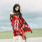 Ethnic Style Travel Outside with Shawl Cloak Female Autumn and Winter Thick Warm Red Shawl Windproof Buckle Hooded Cloak
