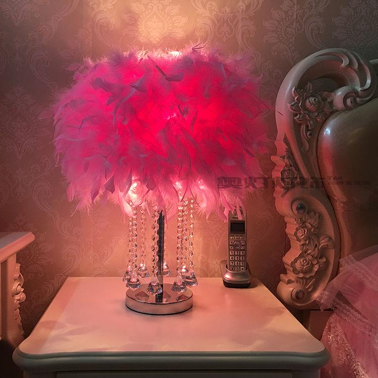 Feather Crystal Table Lamp Bedroom Bedside Lamp Creative European Princess Wedding Room Bedside Lamp