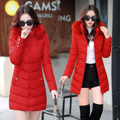 Fashion Trend Down Down Padded Jacket Women's Mid-length Large Fur Collar Padded  Thick Warm Cotton Jacket
