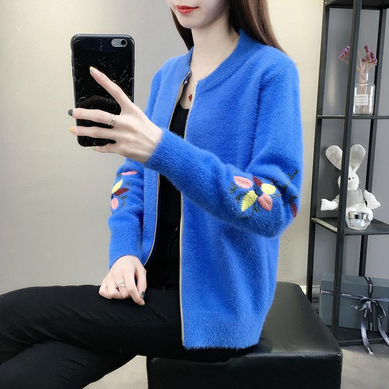 Imitation Mink Fleece Knitted Cardigan Spring and Autumn Loose Short Coat Fashion Thick Top