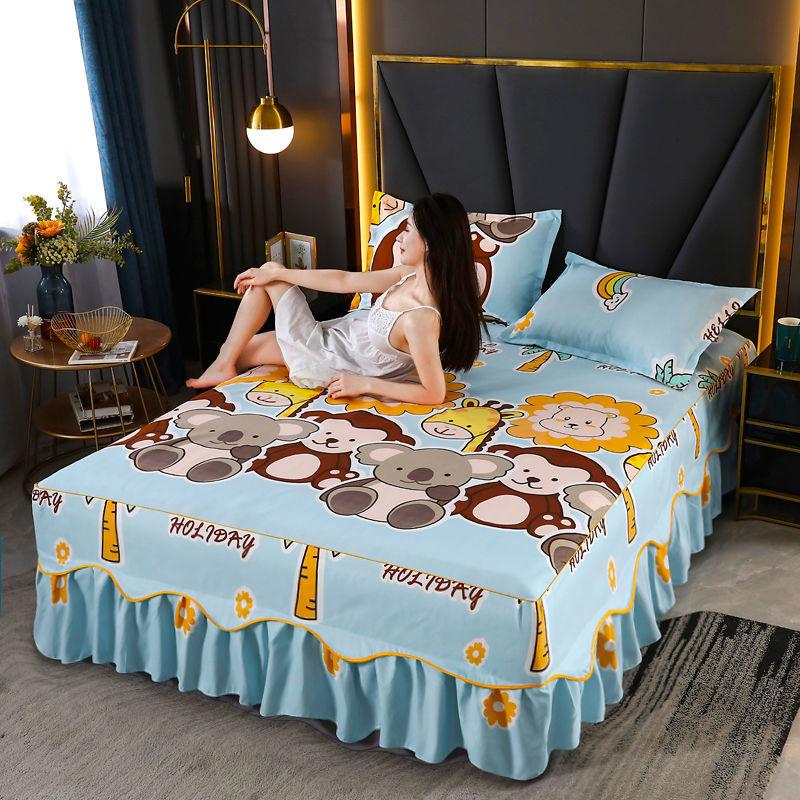 3pcs/set Cute Princess Style Sheets Korean Queen-size Bed Skirt Printed One-piece Sheets