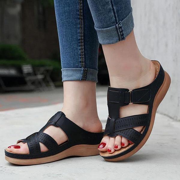 Summer Women Wedge Sandals Premium Open Toe Sandals Vintage Anti-slip Soft PU Slippers Male Large Size Soft Sole Casual Slippers