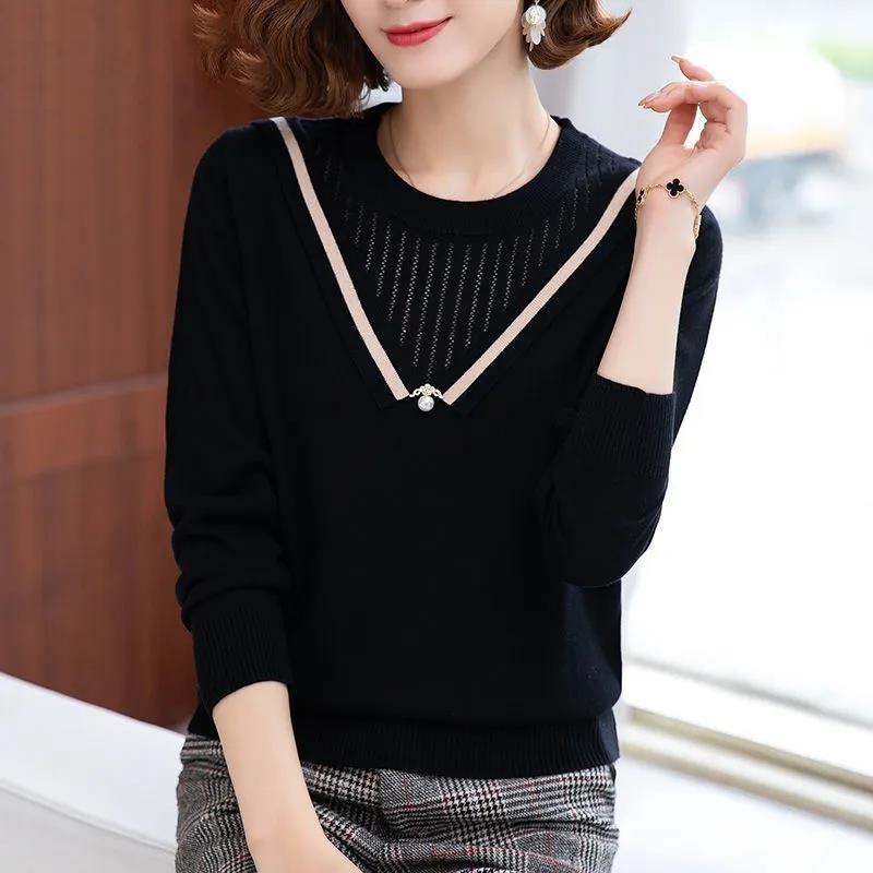 Women's Round Neck Long Sleeve Knit Sweater Fashion Versatile Short Sweater Loose Large Size Casual Sweater