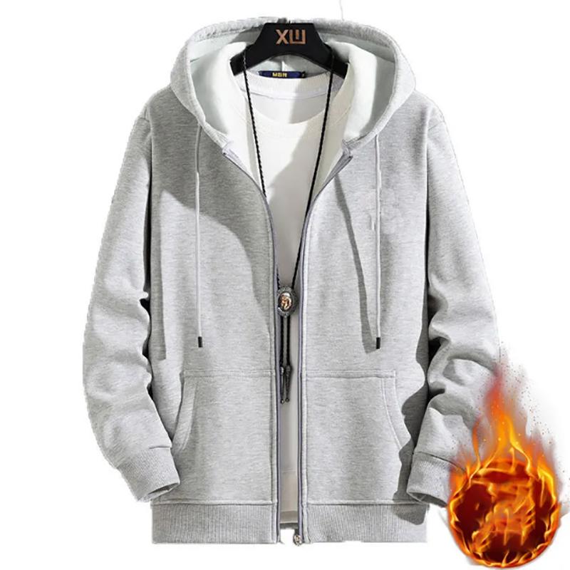 Autumn and Winter Open-body Sweater Men's Plus Velvet Warm Casual Zipper Hoodie Sweatshirts Sports Korean Version
