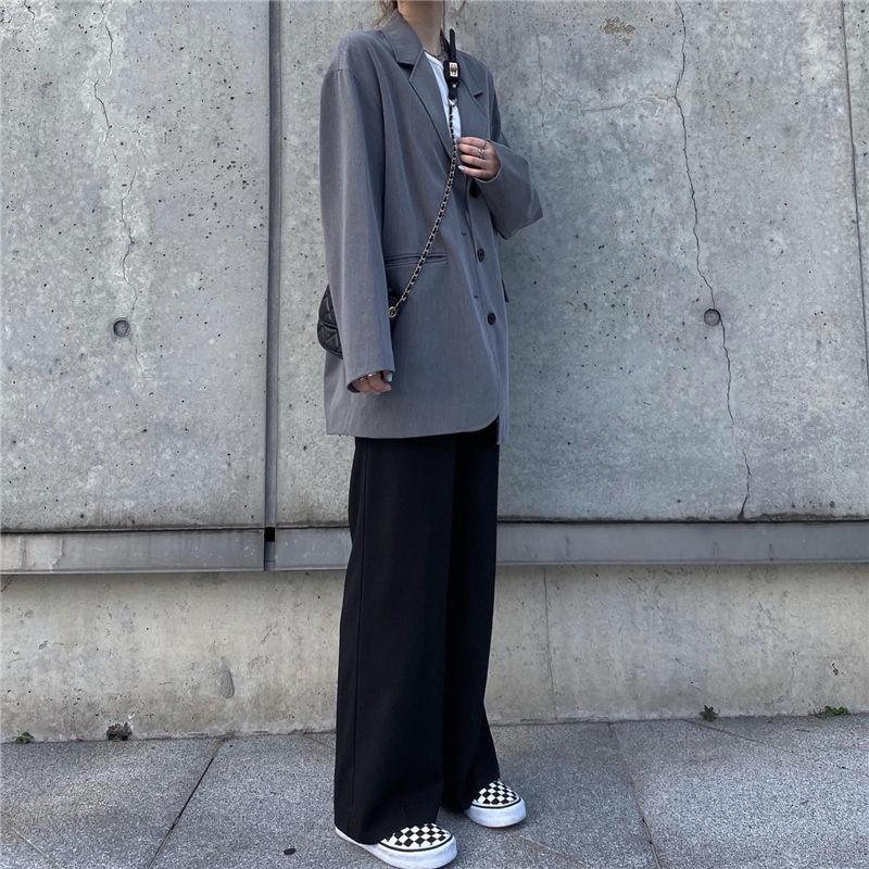 WTEMPO Elastic Waist Super Long Straight Leg Loose and Thin Women's Wide-leg Trousers High Waist Big Pocket