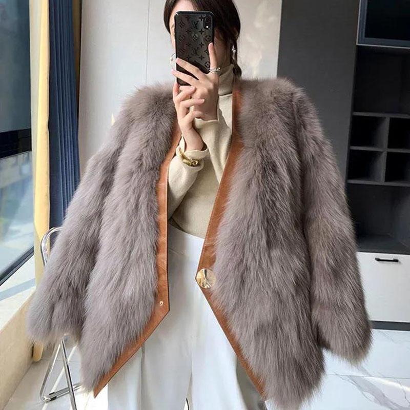 Fur Coat Winter Ladies Retro Fashion V-neck Waist Thickened Warm Mid-length Fur All-in-one Plush Jacket