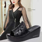 Wedge Heel Slippers Women's Sponge Cake Thick Bottom Fish Mouth Flip Flops Soft Bottom Black Hollowed Out Sandals and Slippers