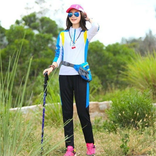 Outdoor Quick-drying Pants Suit Women's Long-sleeved Quick-drying T-shirt Elastic Breathable Large Size Sports Anti-squatting Quick-drying Clothes