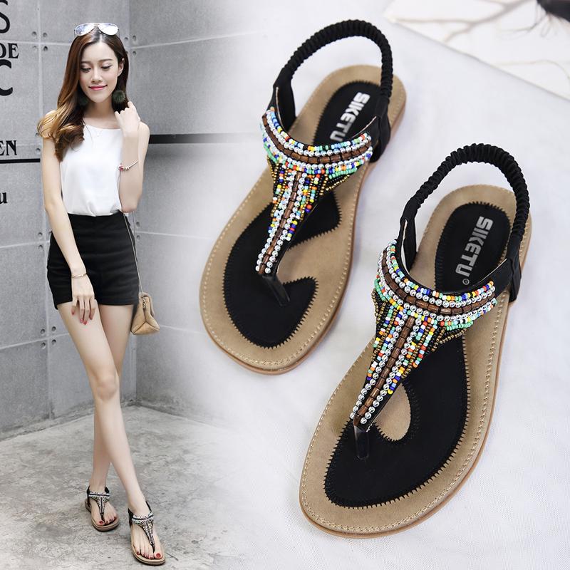 2020 Sandals Female Summer National Wind Bohemian Beach Shoes Clip Feet Flat Sandals Wild Flip Flops